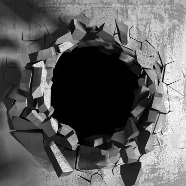 Karanlık kırık kırık hole beton duvar