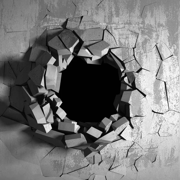 Dark cracked broken hole in concrete wall — Stock Photo, Image