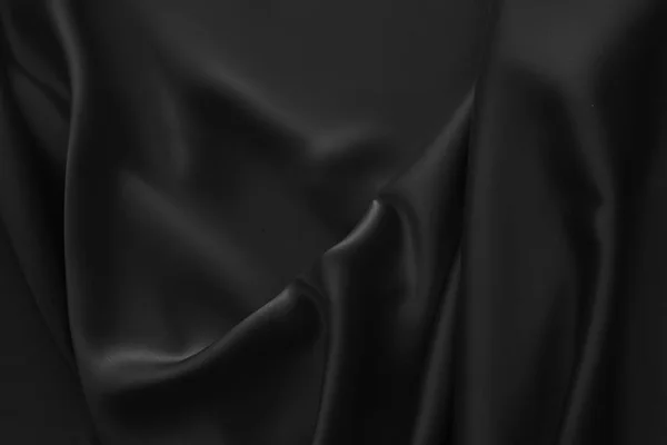 Luxus fekete hullámos, fodrozott fényes selyem drapéria szövet szövet — Stock Fotó
