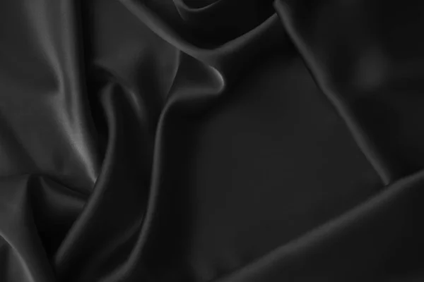 Black luxury wavy rippled glossy silk drapery cloth fabric — Stock Photo, Image