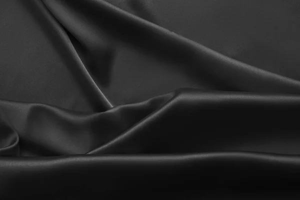 Luksusowy czarny faliste rippled błyszczący jedwab draperia tkaniny tkaniny — Zdjęcie stockowe