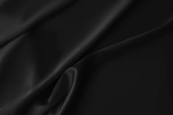 Black luxury wavy rippled glossy silk drapery cloth fabric — Stock Photo, Image