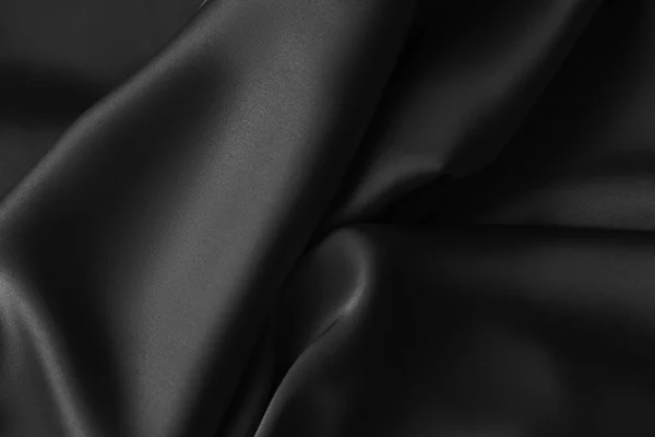 Siyah lüks dalgalı sakinleştirmek parlak ipek perdelik kumaş — Stok fotoğraf