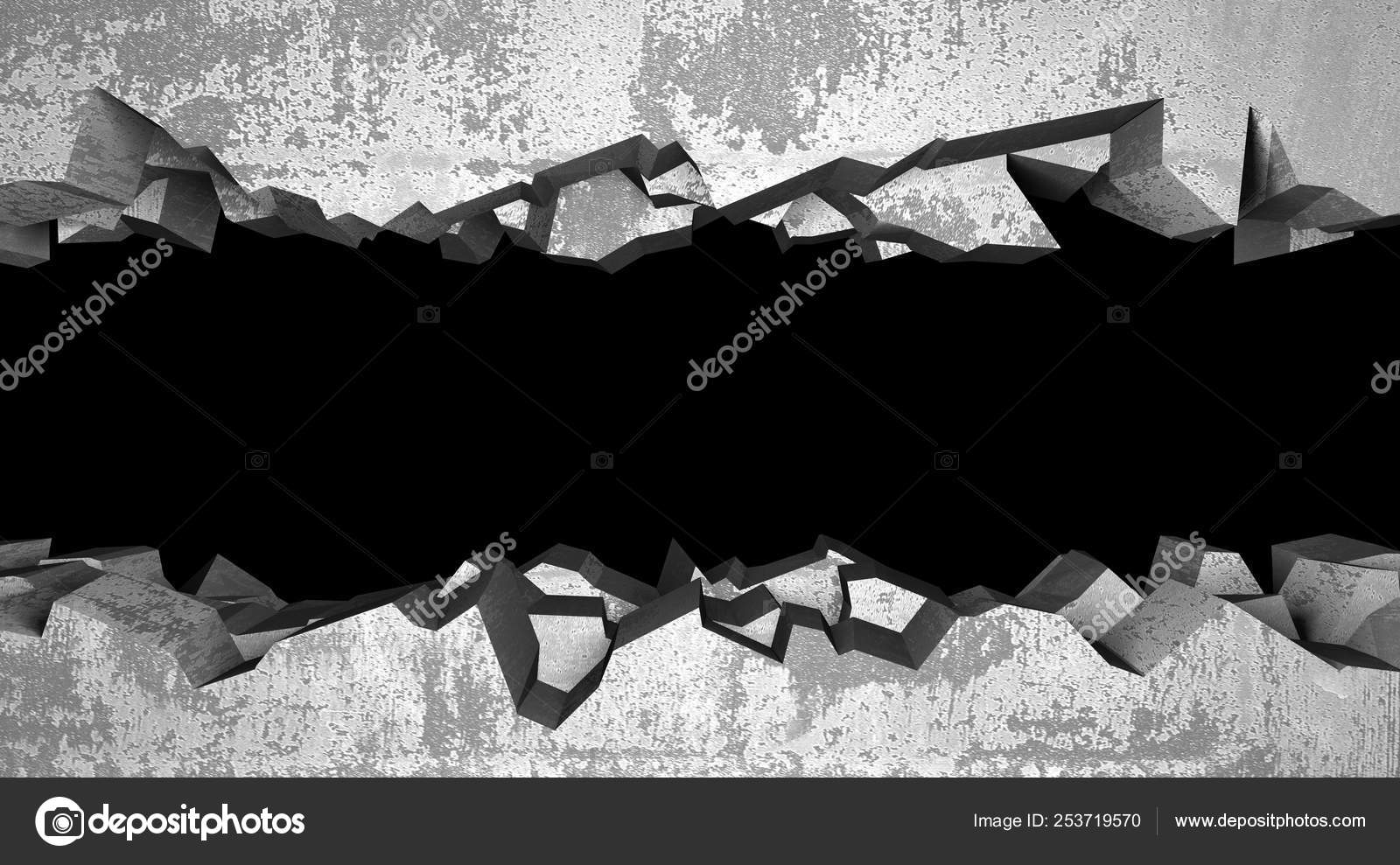 Trou fissuré foncé dans le mur de béton image libre de droit par VERSUSstudio © 253719570