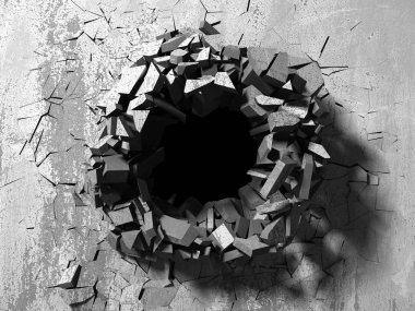 Karanlık kırık kırık hole beton duvar