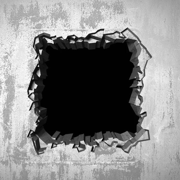 Agujero roto agrietado oscuro en pared de hormigón —  Fotos de Stock