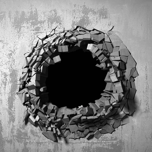 Dark cracked broken hole in concrete wall — Stock Photo, Image