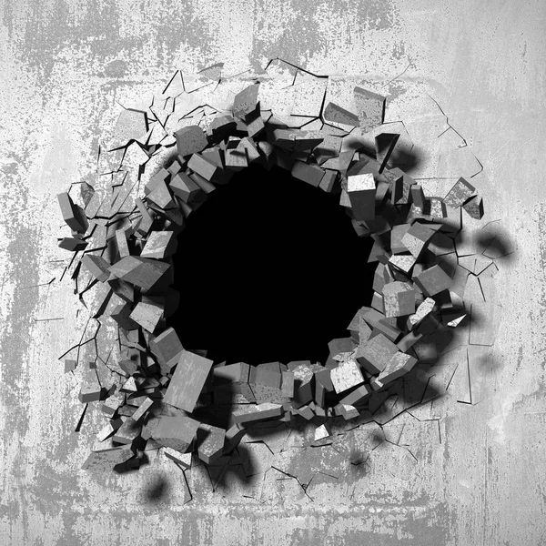 Dark cracked broken hole in concrete wall — Stock Photo, Image