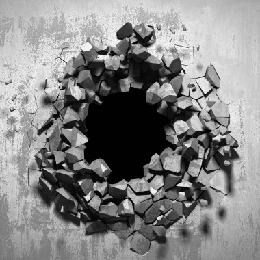 Karanlık kırık kırık hole beton duvar