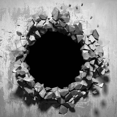 Karanlık kırık kırık hole beton duvar