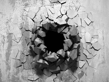 Karanlık kırık kırık hole beton duvar