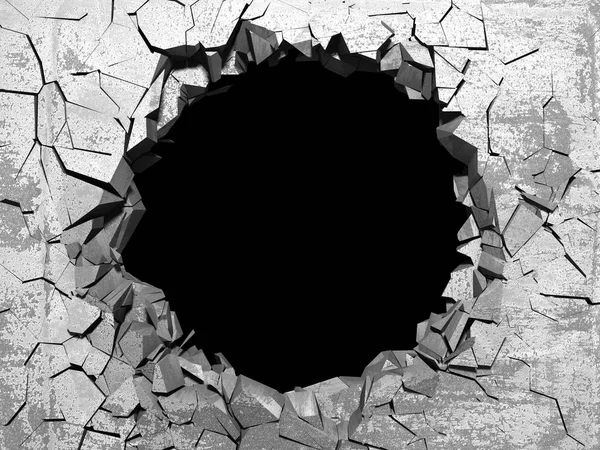 Dark cracked broken hole in concrete wall