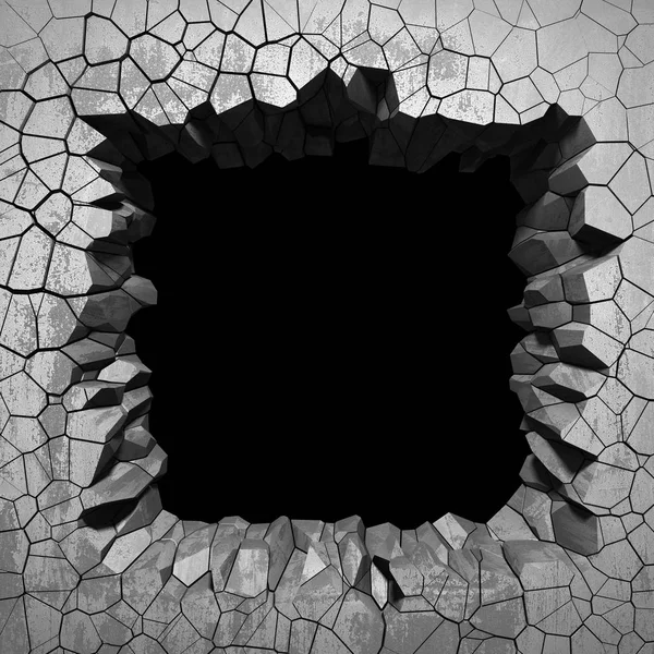 Dark cracked broken hole in concrete wall — Stock Photo, Image