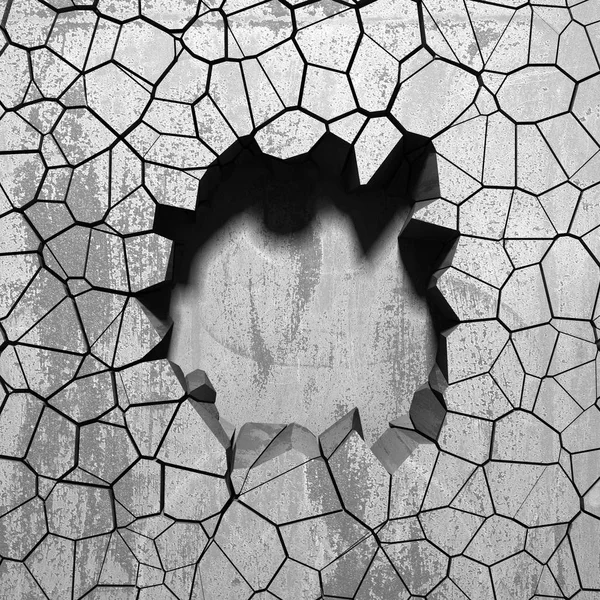 Dark cracked broken hole in concrete wall — Stock Photo, Image