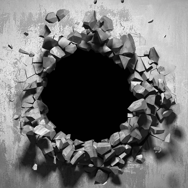 Dark cracked broken hole in concrete wall — Stock Photo, Image