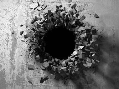 Karanlık kırık kırık hole beton duvar