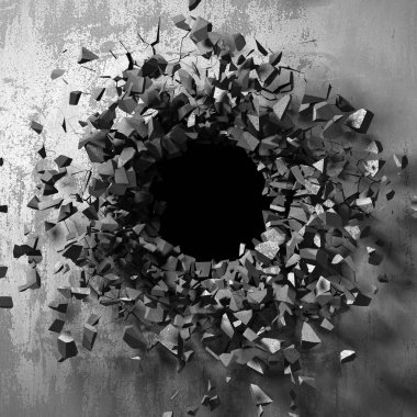 Karanlık kırık kırık hole beton duvar