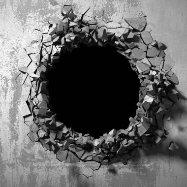 Karanlık kırık kırık hole beton duvar