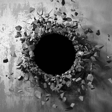 Karanlık kırık kırık hole beton duvar