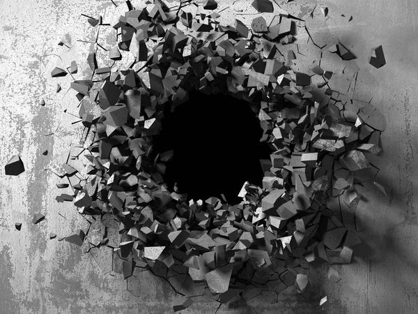 混凝土墙体上的深裂破孔 — 图库照片