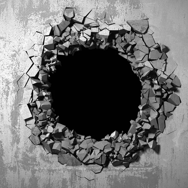 Dark cracked broken hole in concrete wall — Stock Photo, Image