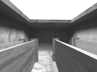 Karanlık beton boş oda. Modern mimari tasarım