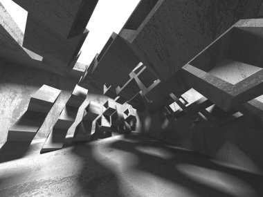 Karanlık beton boş oda. Modern mimari tasarım