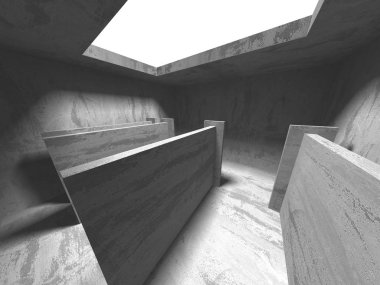 Karanlık beton boş oda. Modern mimari tasarım