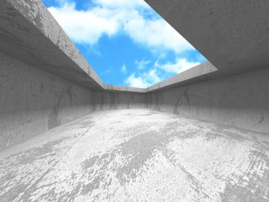 Bulutlu gökyüzü arka planda beton oda duvar inşaatı