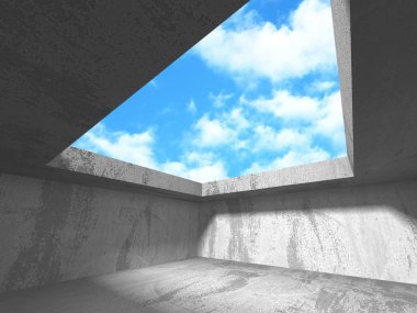 Bulutlu gökyüzü arka planda beton oda duvar inşaatı