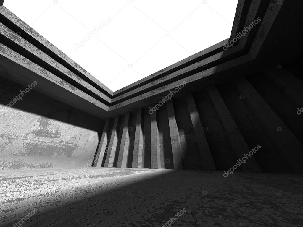 Dark concrete empty room. Modern architecture design