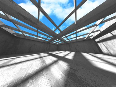 Bulutlu gökyüzü arka planda beton oda duvar inşaatı