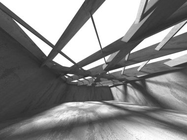 Karanlık beton boş oda. Modern mimari tasarım