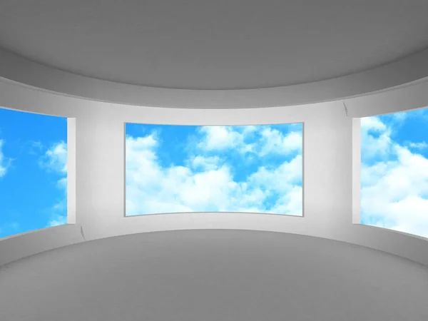 Futuristic White Architecture Design on Cloudy Sky Background — Stock Photo, Image