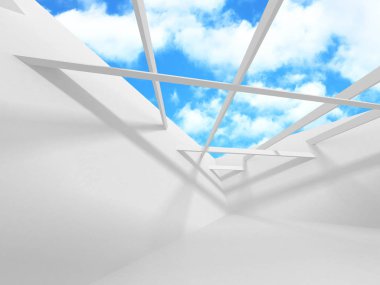 Bulutlu gökyüzü arka planda fütüristik beyaz mimari tasarım