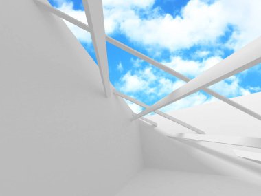 Bulutlu gökyüzü arka planda fütüristik beyaz mimari tasarım