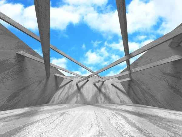 Construção de parede de sala de concreto no fundo do céu nublado — Fotografia de Stock