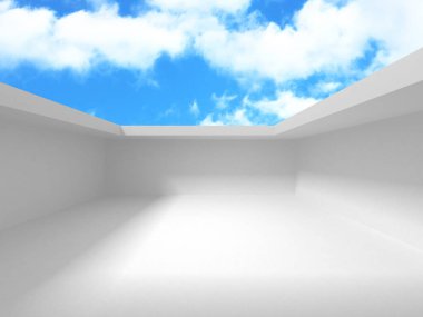 Bulutlu gökyüzü arka planda fütüristik beyaz mimari tasarım