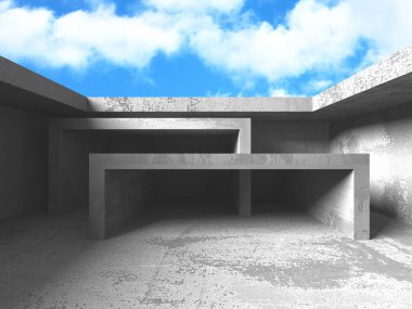 Bulutlu gökyüzü arka planda beton oda duvar inşaatı