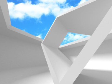 Bulutlu gökyüzü arka planda fütüristik beyaz mimari tasarım