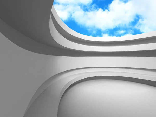 Futuristische weiße Architektur Design auf bewölkten Himmel Hintergrund — Stockfoto