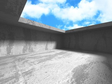 Bulutlu gökyüzü arka planda beton oda duvar inşaatı