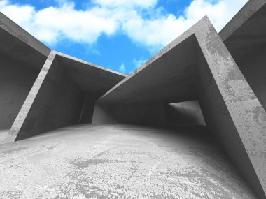 Bulutlu gökyüzü arka planda beton oda duvar inşaatı