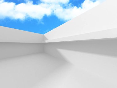 Bulutlu gökyüzü arka planda fütüristik beyaz mimari tasarım