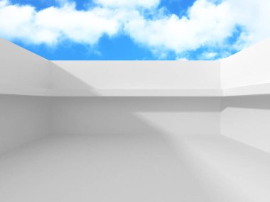 Bulutlu gökyüzü arka planda fütüristik beyaz mimari tasarım