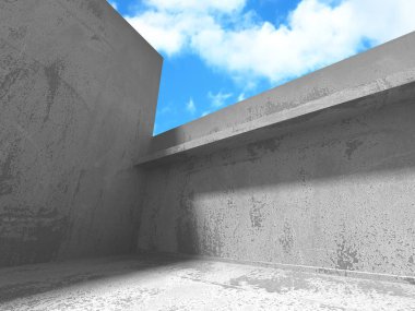 Bulutlu gökyüzü arka planda beton oda duvar inşaatı