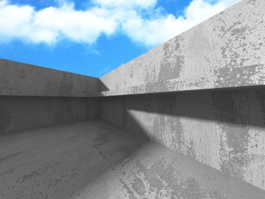 Bulutlu gökyüzü arka planda beton oda duvar inşaatı