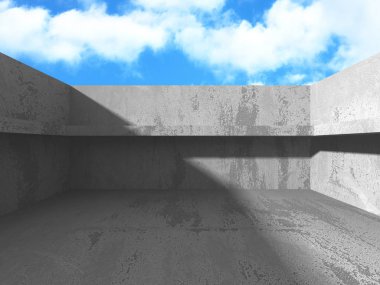 Bulutlu gökyüzü arka planda beton oda duvar inşaatı