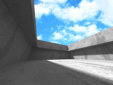 Bulutlu gökyüzü arka planda beton oda duvar inşaatı