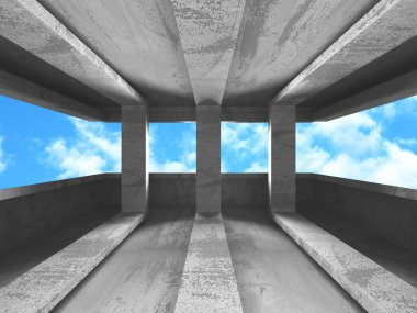 Bulutlu gökyüzü arka planda beton oda duvar inşaatı